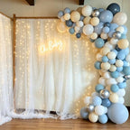 10x8ft White Backdrop Curtain with Lights String for Parites, Sheer Tulle Curtains Photo Backdrop Drapes for, alternate view