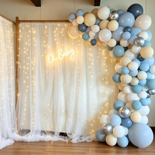 10x8ft White Backdrop Curtain with Lights String for Parites, Sheer Tulle Curtains Photo Backdrop Drapes for, alternate view