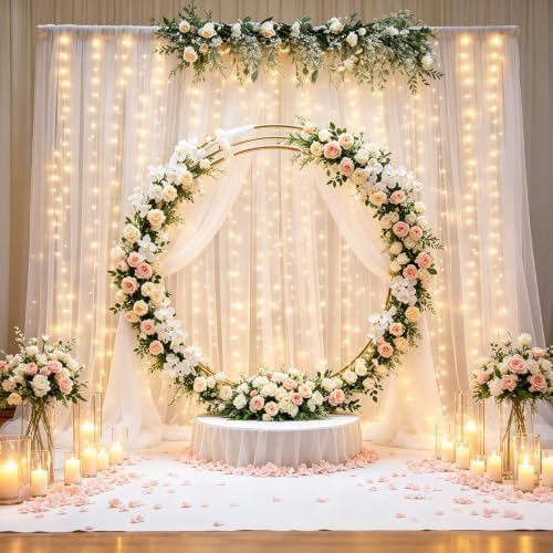 10x8ft White Backdrop Curtain with Lights String for Parites, Sheer Tulle Curtains Photo Backdrop Drapes for, alternate view