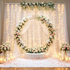 10x8ft White Backdrop Curtain with Lights String for Parites, Sheer Tulle Curtains Photo Backdrop Drapes for, alternate view