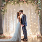 10x8ft White Tulle Backdrop Curtain with Lights String for Parites, Sheer Photo Backdrop Curtains with Lights, alternate view