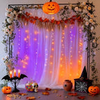 10x8ft White Tulle Backdrop Curtain with Lights String for Parites, Sheer Photo Backdrop Curtains with Lights, alternate view