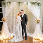 10x8ft White Tulle Backdrop Curtain with Lights String for Parites, Sheer Photo Backdrop Curtains with Lights, alternate view