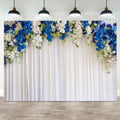 10x8ft White Wedding Backdrop White Blue Floral Flowers Photography Background Bride Groom Ceremony Party Bridal