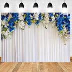 10x8ft White Wedding Backdrop White Blue Floral Flowers Photography Background Bride Groom Ceremony Party Bridal, alternate