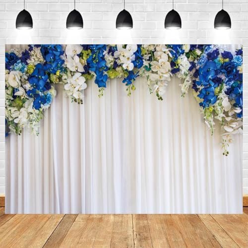 10x8ft White Wedding Backdrop White Blue Floral Flowers Photography Background Bride Groom Ceremony Party Bridal, alternate