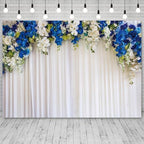 10x8ft White Wedding Backdrop White Blue Floral Flowers Photography Background Bride Groom Ceremony Party Bridal, alternate