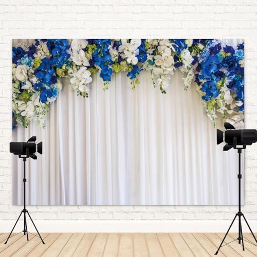 10x8ft White Wedding Backdrop White Blue Floral Flowers Photography Background Bride Groom Ceremony Party Bridal, alternate