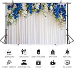 10x8ft White Wedding Backdrop White Blue Floral Flowers Photography Background Bride Groom Ceremony Party Bridal, alternate