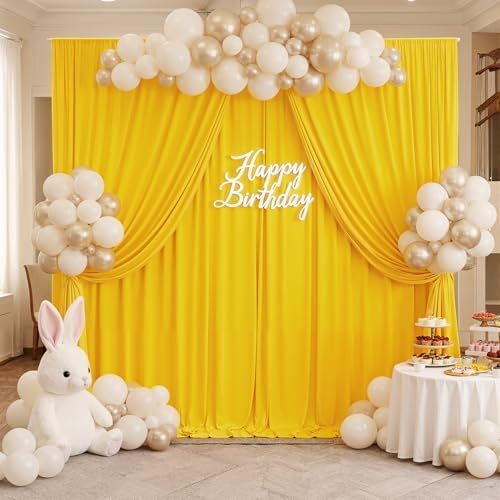 10x8ft Wrinkle Free Yellow Backdrop Curtain Panels, Thick Polyester Lemon Yellow Backdrop Drapes for Wedding, alternate view