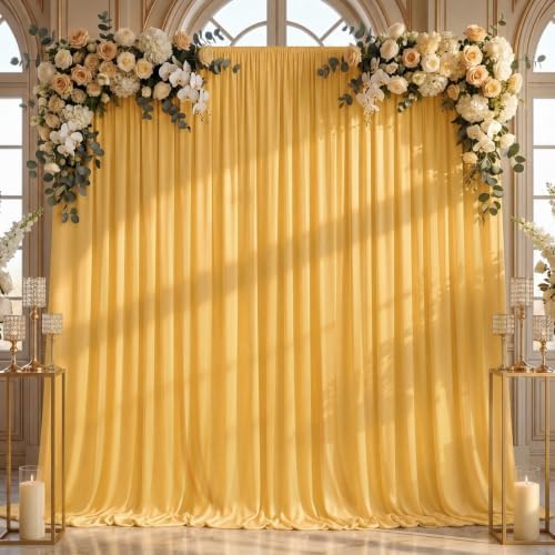 10x8FT Yellow Backdrop Curtains for Wedding Parties, Ultra Drapey & Silky Drapes for Backdrop Skin-Friendly &