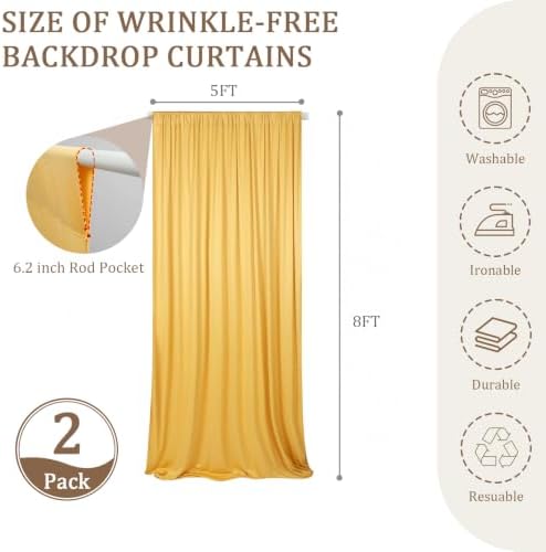 10x8FT Yellow Backdrop Curtains for Wedding Parties, Ultra Drapey & Silky Drapes for Backdrop Skin-Friendly &, alternate view