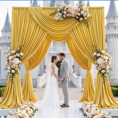 10x8FT Yellow Backdrop Curtains for Wedding Parties, Ultra Drapey & Silky Drapes for Backdrop Skin-Friendly &, alternate view