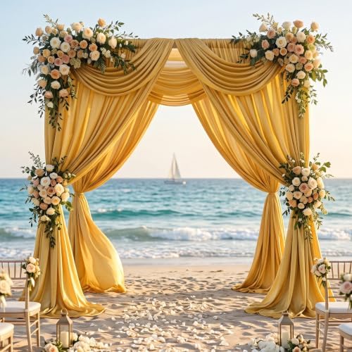 10x8FT Yellow Backdrop Curtains for Wedding Parties, Ultra Drapey & Silky Drapes for Backdrop Skin-Friendly &, alternate view