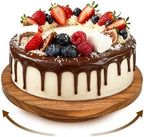 11.4 Inch Acacia Wood Rotating Cake Turntable with Smooth 360° Rotation for Cake Decorating, Serving Cakes