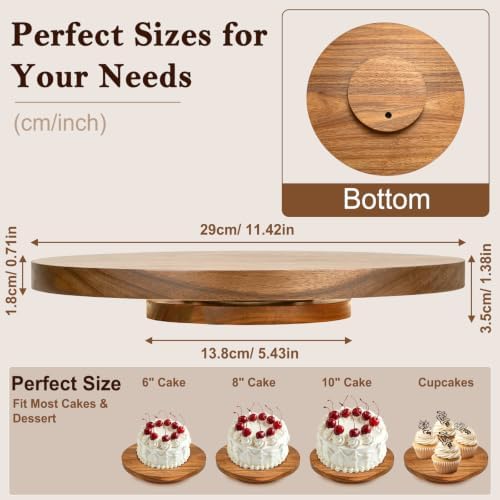 11.4 Inch Acacia Wood Rotating Cake Turntable with Smooth 360° Rotation for Cake Decorating, Serving Cakes, alternate view 2