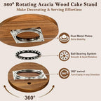 11.4 Inch Acacia Wood Rotating Cake Turntable with Smooth 360° Rotation for Cake Decorating, Serving Cakes, alternate view 3