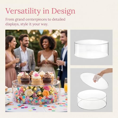 11.8 Inch Clear Acrylic Cake Stand, Round Cylinder Display Riser Dessert Cupcake Holder with Hollow Bottom, alternate view 6