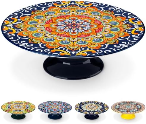 11.8 Inch Porcelain Cake Stand, Colorful Design, Regal Bloom in Regal Bloom