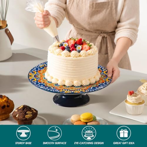 11.8 Inch Porcelain Cake Stand, Colorful Design, Regal Bloom in Regal Bloom, alternate view 5