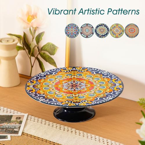 11.8 Inch Porcelain Cake Stand, Colorful Design, Regal Bloom in Regal Bloom, alternate view 6