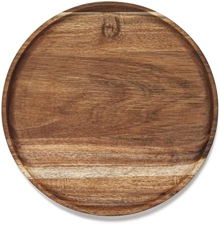 11.8 inches Round Wood Tray, Wooden Serving Tray, Acacia Plates, Appetizer Charcuterie Board, Tray Organizer for