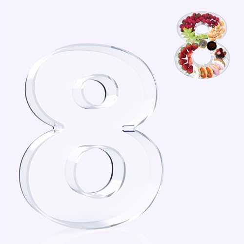 11" Acrylic Number Charcuterie Board Box, Reusable Fillable Number Cake Candy Dish Display Serving Tray for