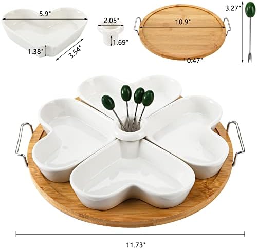 11 Inch Appetizer Serving Tray with Holder, Ceramic Divided Serving Platter with Food Picks for Christmas, alternate view 3