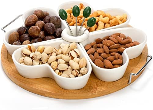 11 Inch Appetizer Serving Tray with Holder, Ceramic Divided Serving Platter with Food Picks for Christmas, alternate view 6