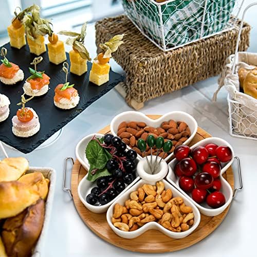 11 Inch Appetizer Serving Tray with Holder, Ceramic Divided Serving Platter with Food Picks for Christmas, alternate view 7