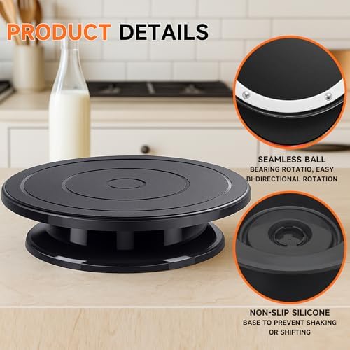 11 Inch Cake Turntable, Cake Decorating Turntable, Cake Spinner Stand in Black, alternate view 4