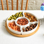 11 Inch Ceramic Divided Serving Dishes with Bamboo Platter, Appetizer Tray 5 Removable Snacks Bowls for Candy, alternate view