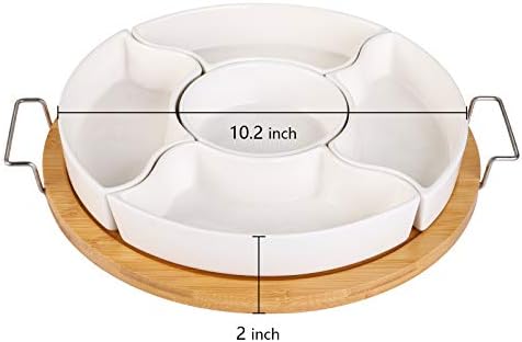 11 Inch Ceramic Divided Serving Dishes with Bamboo Platter, Appetizer Tray 5 Removable Snacks Bowls for Candy, alternate view