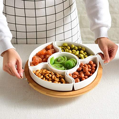 11 Inch Ceramic Divided Serving Dishes with Bamboo Platter, Appetizer Tray 5 Removable Snacks Bowls for Candy, alternate view