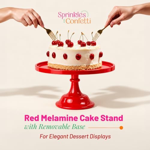 11-Inch Red Cake Stand Premium Melamine Dessert Display Reusable Serving in Red, alternate view 3