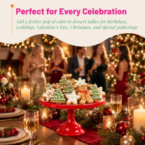 11-Inch Red Cake Stand Premium Melamine Dessert Display Reusable Serving in Red, alternate view 4