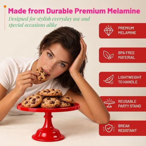 11-Inch Red Cake Stand Premium Melamine Dessert Display Reusable Serving in Red, alternate view 5