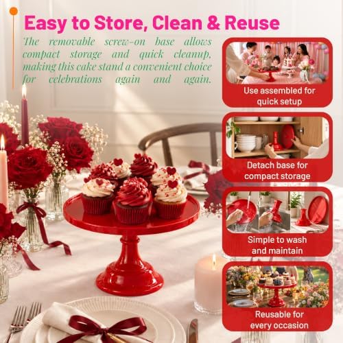 11-Inch Red Cake Stand Premium Melamine Dessert Display Reusable Serving in Red, alternate view 6