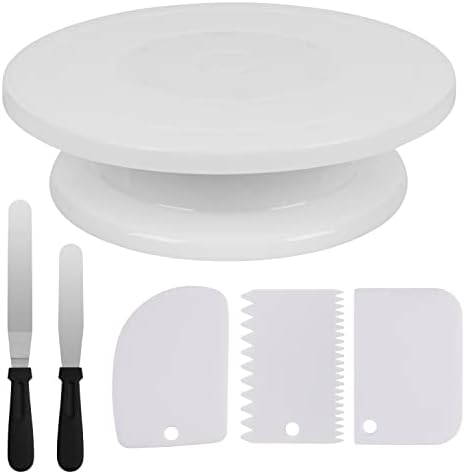 11 Inch Rotating Cake Stand/Turntable w/ 2 Icing Spatula & 3 Icing Smoother in White
