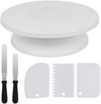 11 Inch Rotating Cake Stand/Turntable w/ 2 Icing Spatula & 3 Icing Smoother in White