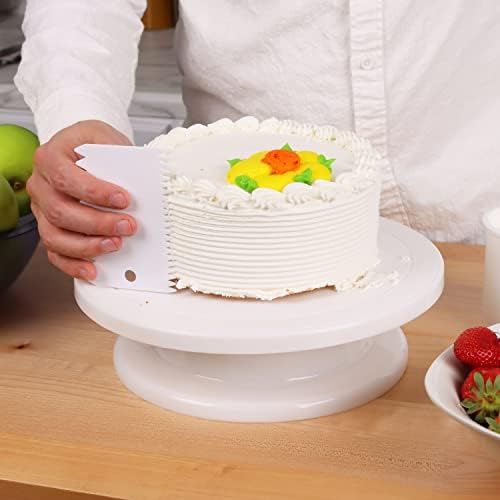 11 Inch Rotating Cake Stand/Turntable w/ 2 Icing Spatula & 3 Icing Smoother in White, alternate view 2