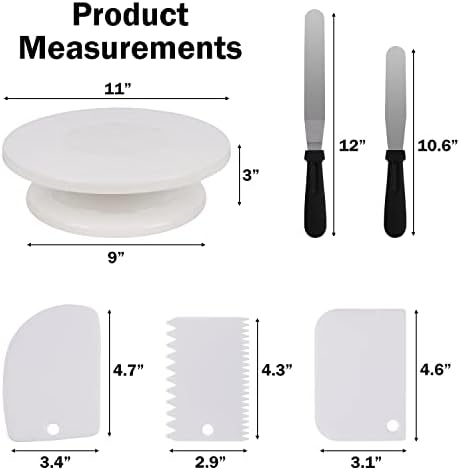 11 Inch Rotating Cake Stand/Turntable w/ 2 Icing Spatula & 3 Icing Smoother in White, alternate view 3