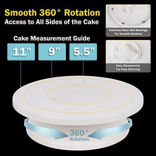 11 Inch Rotating Cake Stand/Turntable w/ 2 Icing Spatula & 3 Icing Smoother in White, alternate view 4