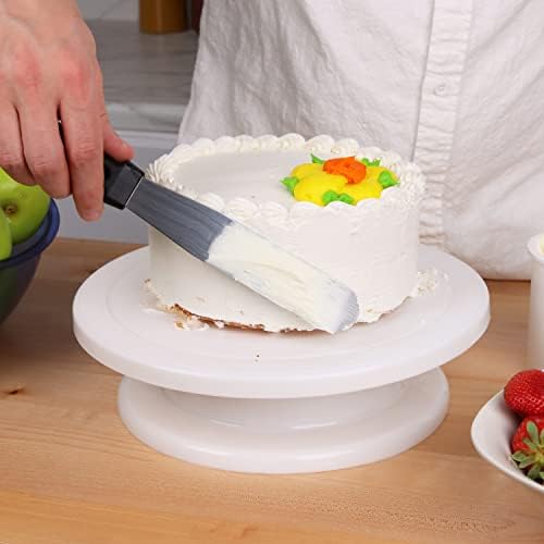 11 Inch Rotating Cake Stand/Turntable w/ 2 Icing Spatula & 3 Icing Smoother in White, alternate view 5
