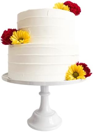 11-Inch White Melamine Cake Stand Pedestal Durable Plastic Dessert Display in White