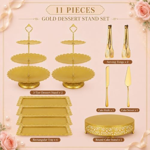 11 Pack desert table display set, Metal Gold Dessert Stands and Bases para Mesa de Postres, Elegant Gold Desert, alternate