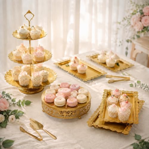 11 Pack desert table display set, Metal Gold Dessert Stands and Bases para Mesa de Postres, Elegant Gold Desert, alternate
