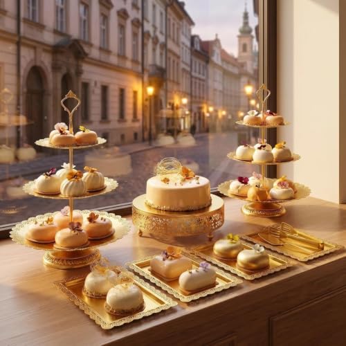 11 Pack desert table display set, Metal Gold Dessert Stands and Bases para Mesa de Postres, Elegant Gold Desert, alternate