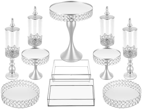 11 PCS Cake Stand Set Cupcake Stand Multiple Style Dessert Display Tower in Silver, alternate view 3