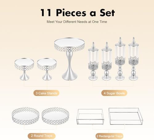 11 PCS Cake Stand Set Cupcake Stand Multiple Style Dessert Display Tower in Silver, alternate view 5